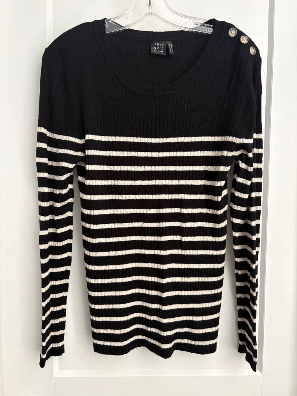 Editor's Cut Black & Cream Striped Sweater – Size 12 - pre-owned